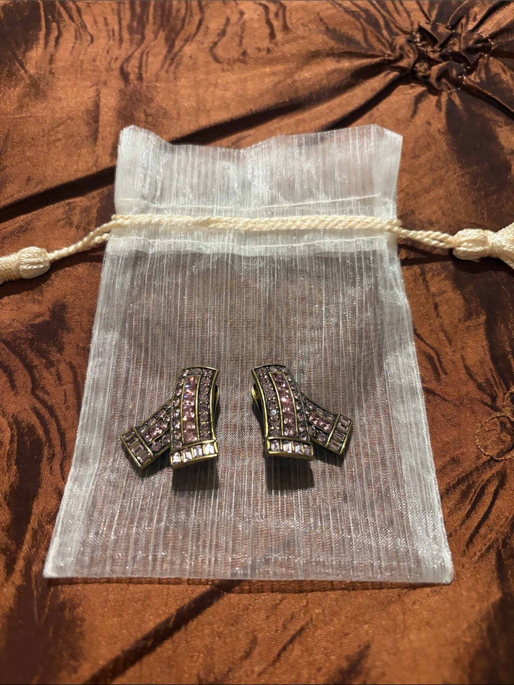 Heidi Daus Pink Crystal Clip-On breast awareness Ribbon Earrings